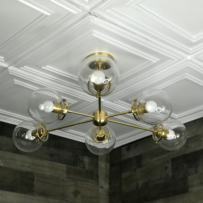 6 - Light Dimmable Chandelier, Raw Brass