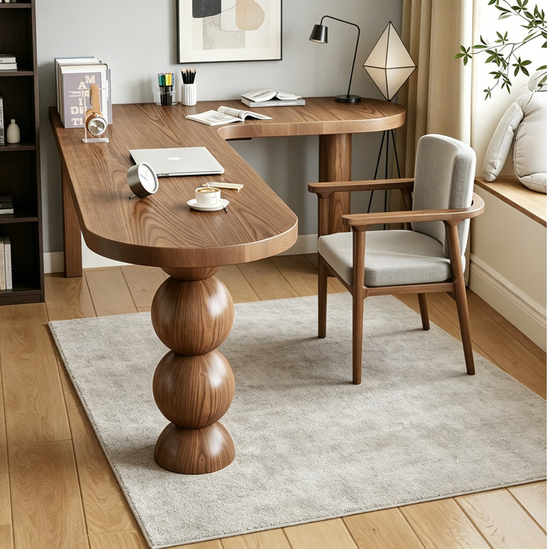 L - Shaped Solid Wood Brown Pine Corners Desk, 29.5" H x 63" W x 47.2" D