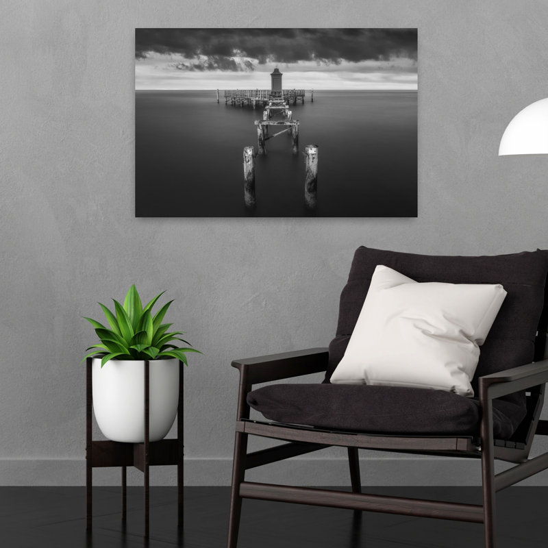 Art mural paysage côtier minimaliste serein Moody Pier, H 16 po x l 24 po