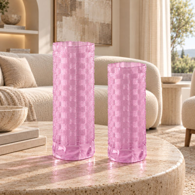 Vases de table Fleurine, grands vases en verre texturé dépoli, ensemble de 2, verre coloré, rose