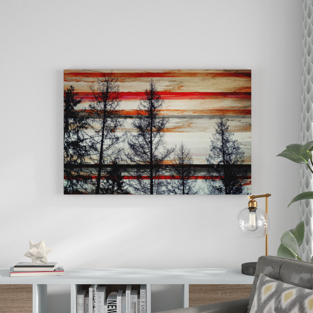 " Trees Against Red Striped Sky " by Parvez Taj Wrought Studio™ 
