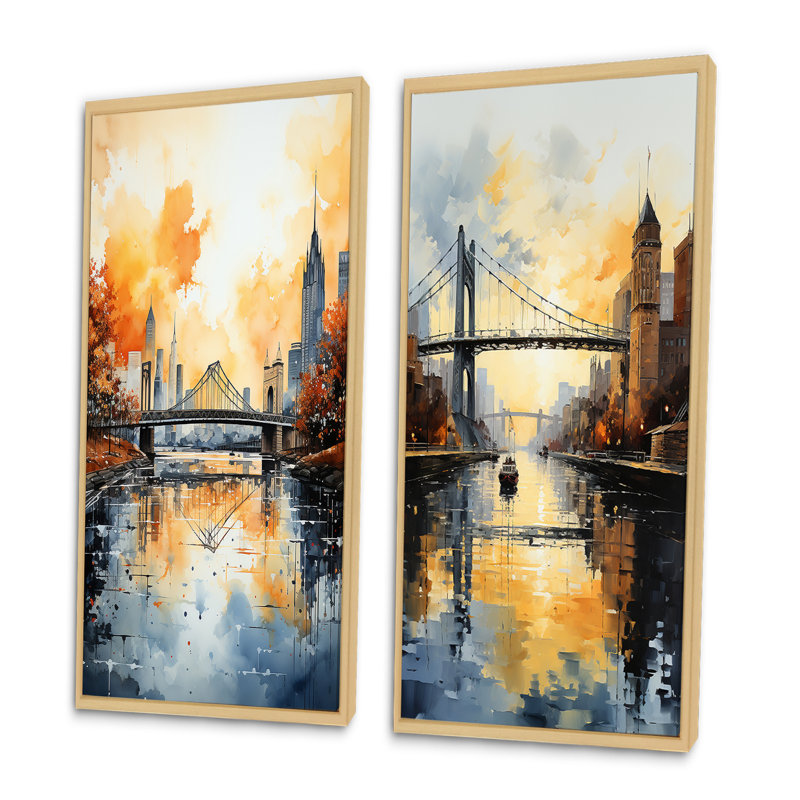 «USA City Of Bridges Architectural View», 2 pièces, Encadrement brun, H 32 po x l 32 po