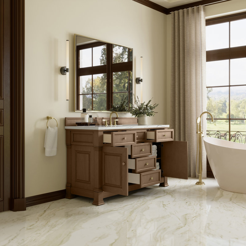 Brookfield Single Vanity, Widespread, Pecan, Ethereal Noctis