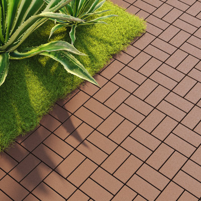 Carreaux de terrasse en plastique 12 po x 12 po - Boîte de 44 carreaux imperméables pour l'extérieur, plancher pour patio, balcon et cour arrière, installation facile à faire soi-même