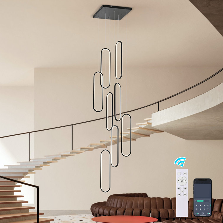  Keysha 8 - Light Unique Chandelier Large Long Cluster Pendant for Stairs Hallway with Remote Control
