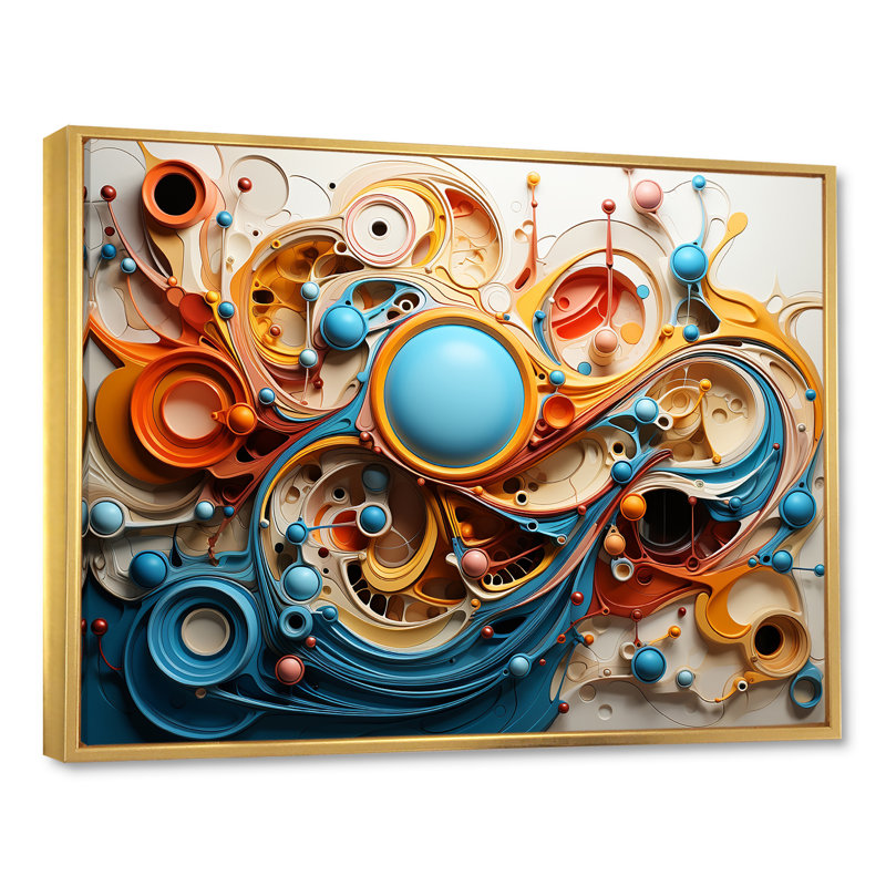 Surréalisme, formes d'imagination sur toile, H 34 po x l 44 po x P 1,5 po, Cadre flottant doré