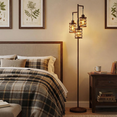70" Industrial Floor Lamp, Stepless Dimmable 3-Light Tree Standing Lamp, Farmhouse Corner Tall Lamp, Industrial Vintage Freestanding Lighting for Living Room, Bedroom, Office, Study & Dining Room