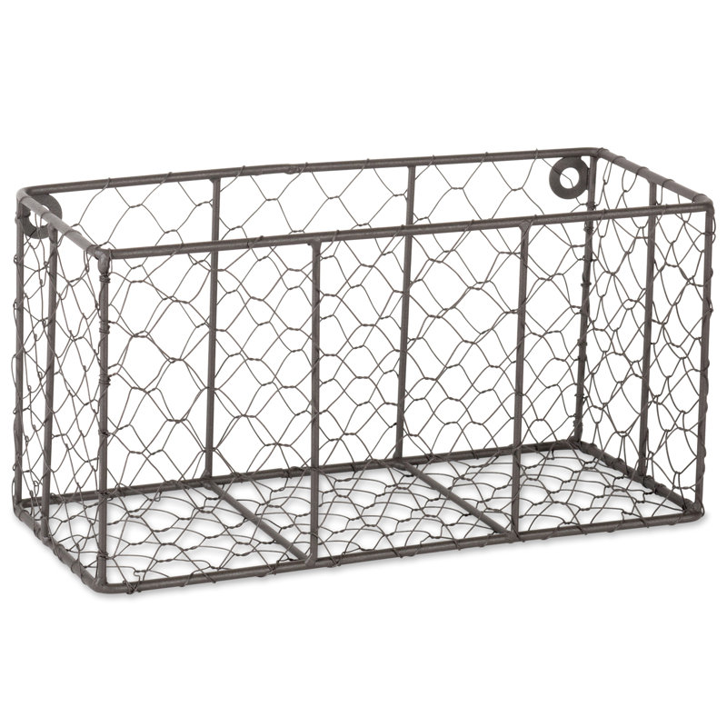 Deloatch Metal Wall Organizer with Wall Baskets, Rustic Bronze, 7" H x 6.7" W x 17.73" D