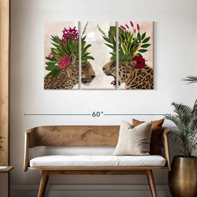 Brampt Hot House Leopards Pair Pink Green, 28" H x 45" W