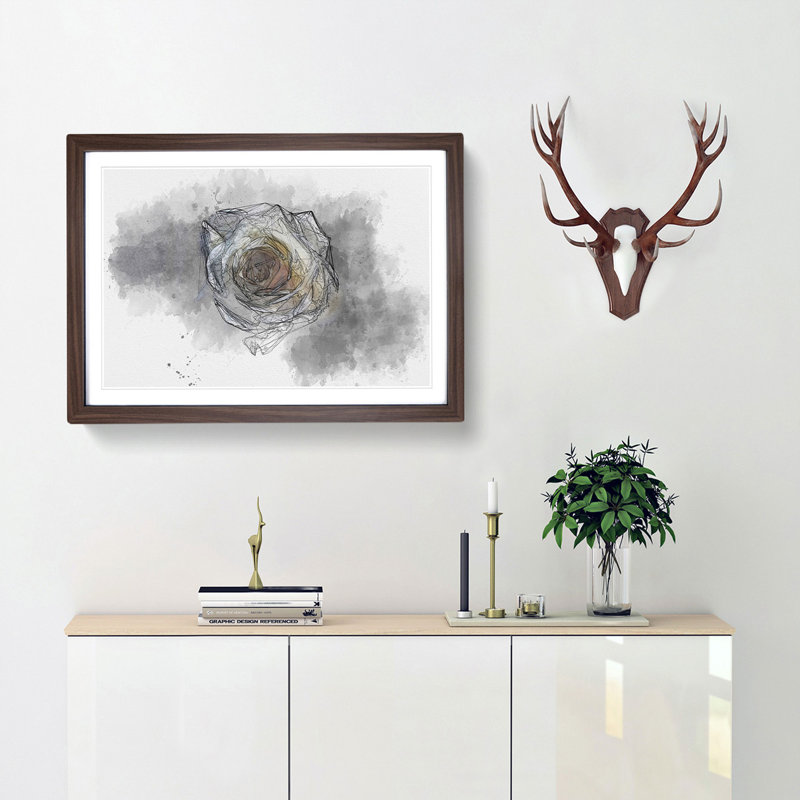 A Crisp White Rose - Picture Frame Painting Print, Walnut Framed, 62cm H x 87cm W x 2cm D
