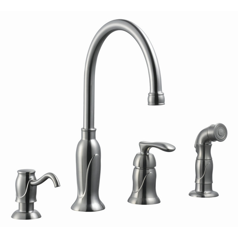 Alcott Hill® Helen Kitchen Faucet with Side Spray and Soap Dispenser, Satin Nickel