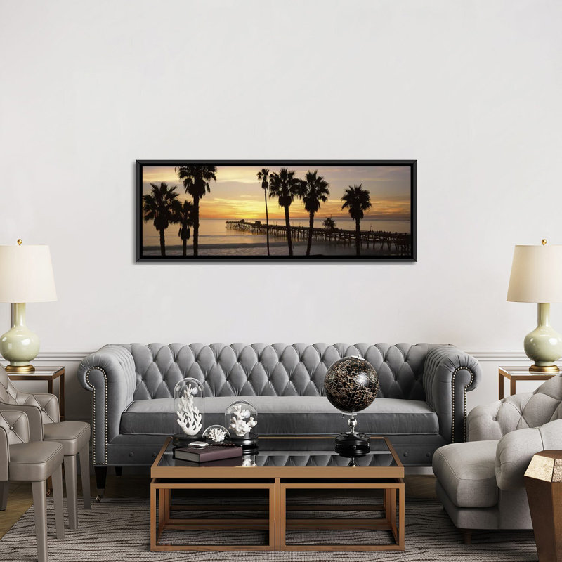 " Silhouette Of A Pier, San Clemente Pier, Los Angeles County, California, USA #3 " by Panoramic Images, Black Framed Canvas