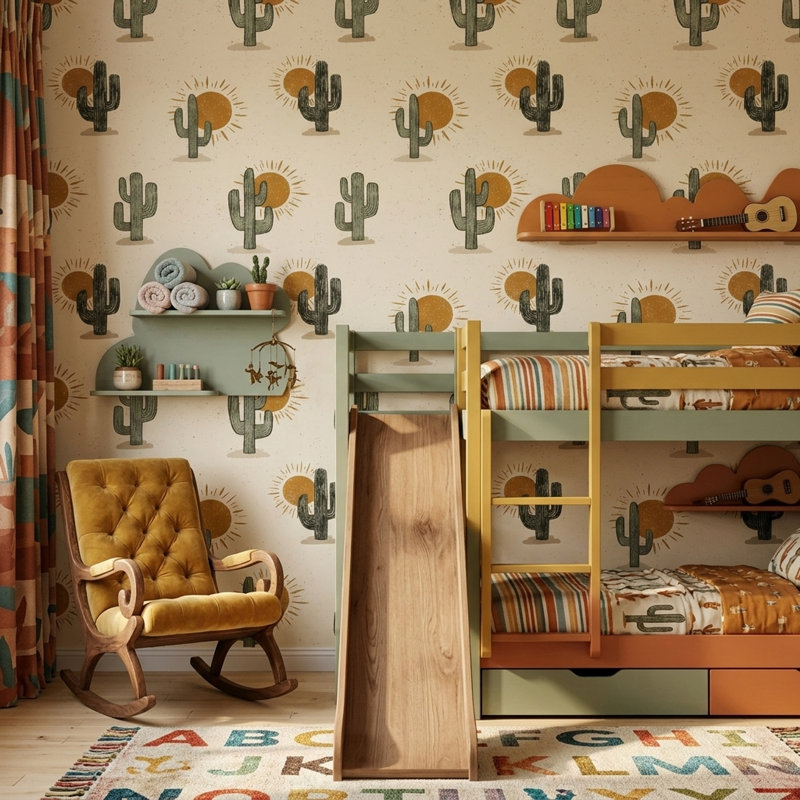 Panneau décoratif désert Cactus Sunburst, Non tissé, non collé