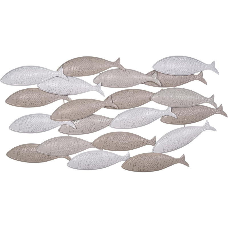 School of Fish Metal Wall Decor with Multi-Tone Neutral Finish