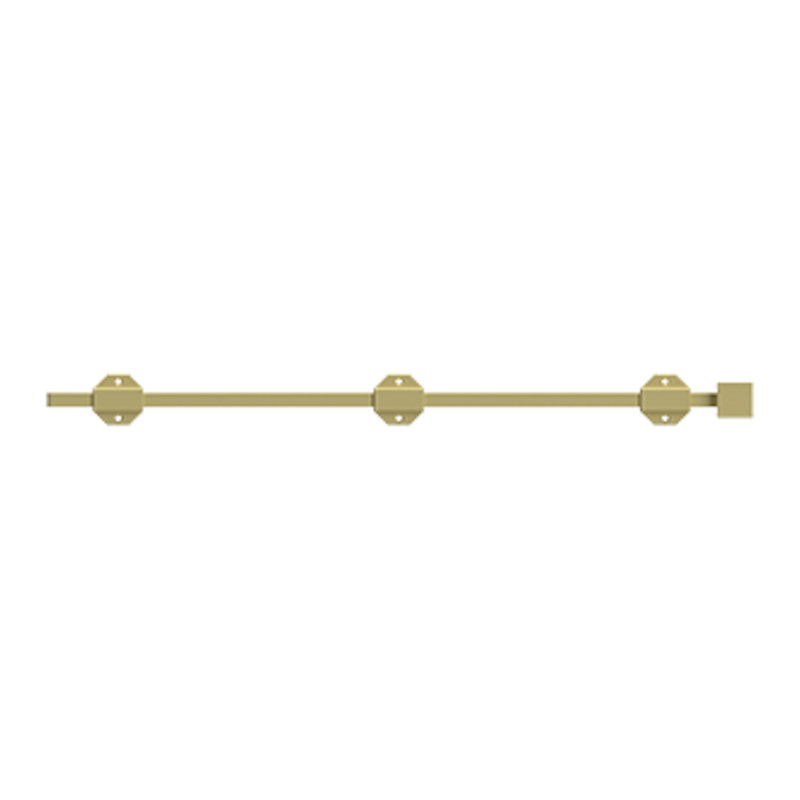 Deltana 24SBM3-UNL 24" Modern Surface Bolt, HD, Solid Brass in Unlacquered Brass, Polished Brass