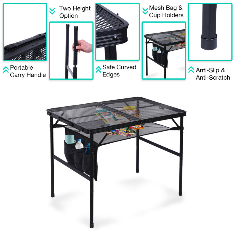 Birzer Rectangular Steel Outdoor Folding Camping Table, 26.4" H x 23.7" W x 35.5" L