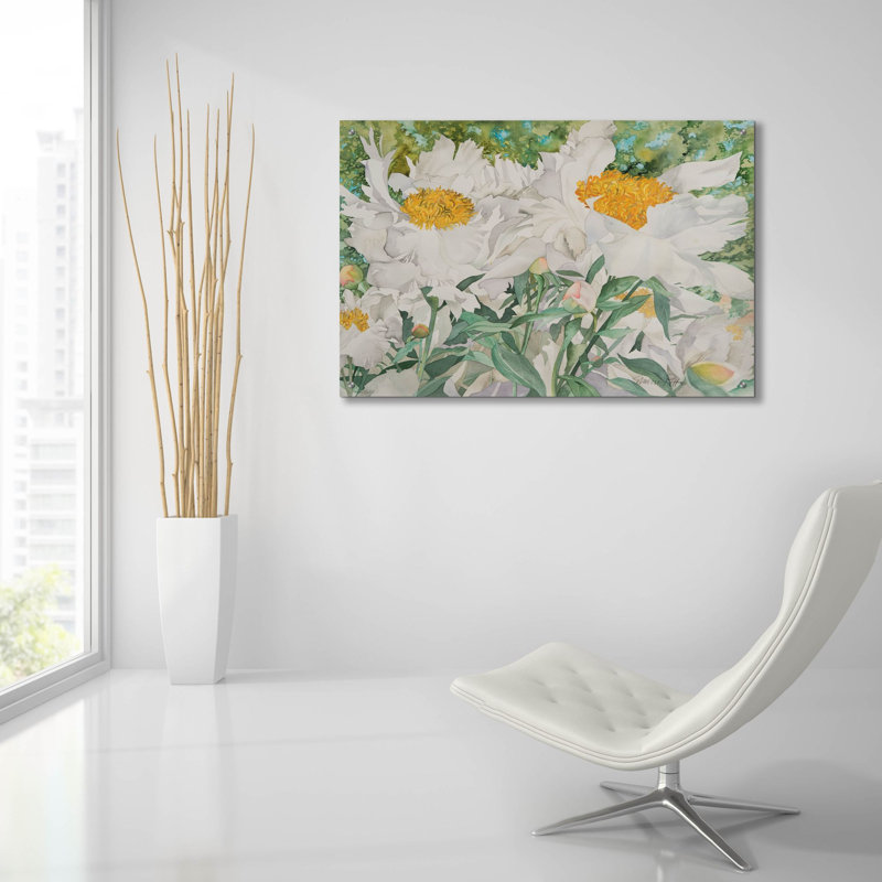 «White Peony» par Sharon Pitts, art mural en verre acrylique, H 24 po x l 36 po x P 0,2 po