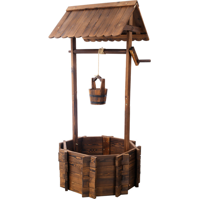 Pot à fleurs rustique en bois pour décoration de jardin avec seau suspendu et beauté d'ombrage