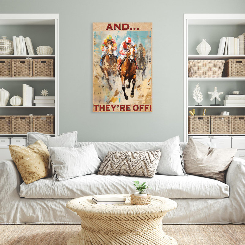 «Horse Racing And Ils Re Off», reproduction d'art graphique sur toile tendue 1 pièce, H 36 po x l 24 po x P 1,25 po