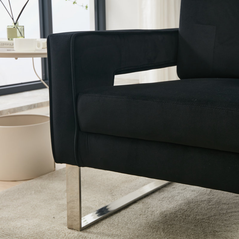 Morden Velvet Accent Chair, Black Velvet, 2