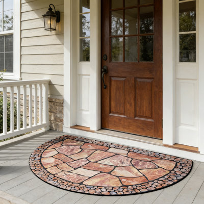 Half Circle Front Madalyn Outdoor 21X33 Inch, Heavy Duty Welcome Doormat With Non-Slip Rubber Back, Cobble Design Half Round Entrance Rug For Porch Garage