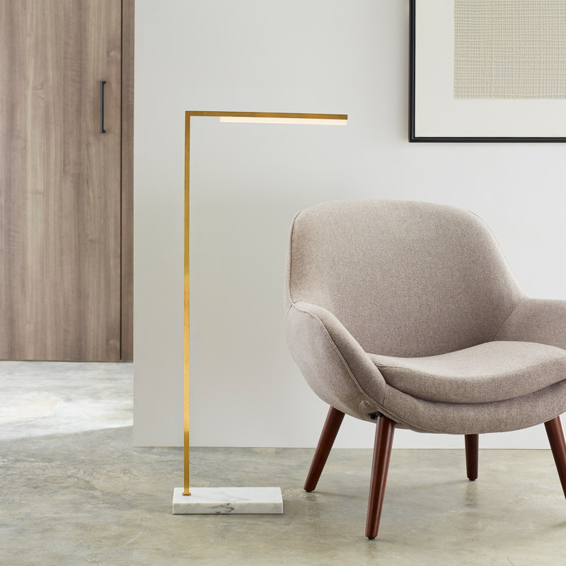 Klee LED Task Floor Lamp, Natural Brass / White Marble