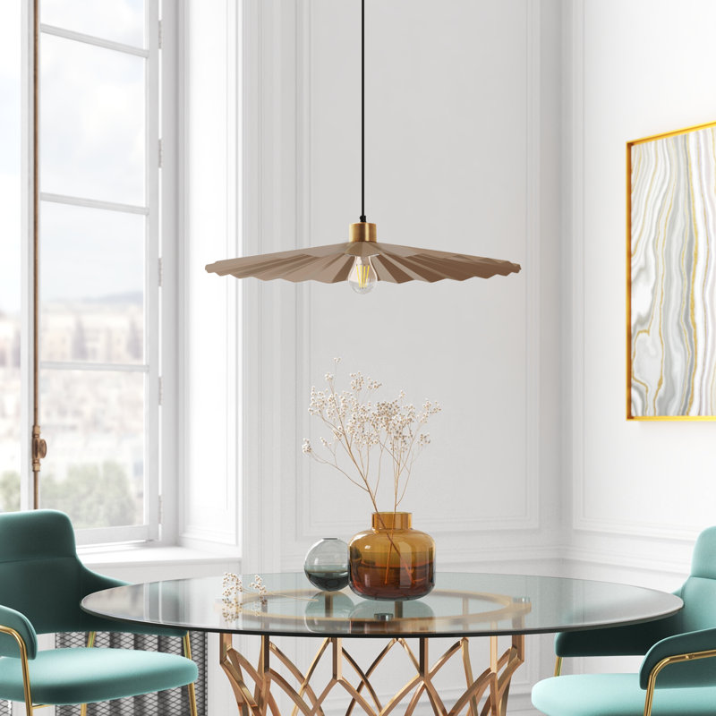 24"W Belton 1-Light Modern Antique Brass Disk-Shaped Wavy Pendant