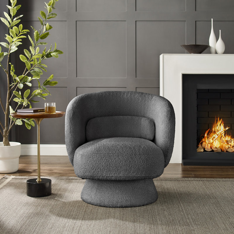Saboor 30.7'' W Swivel Accent Chair , Gray Boucle