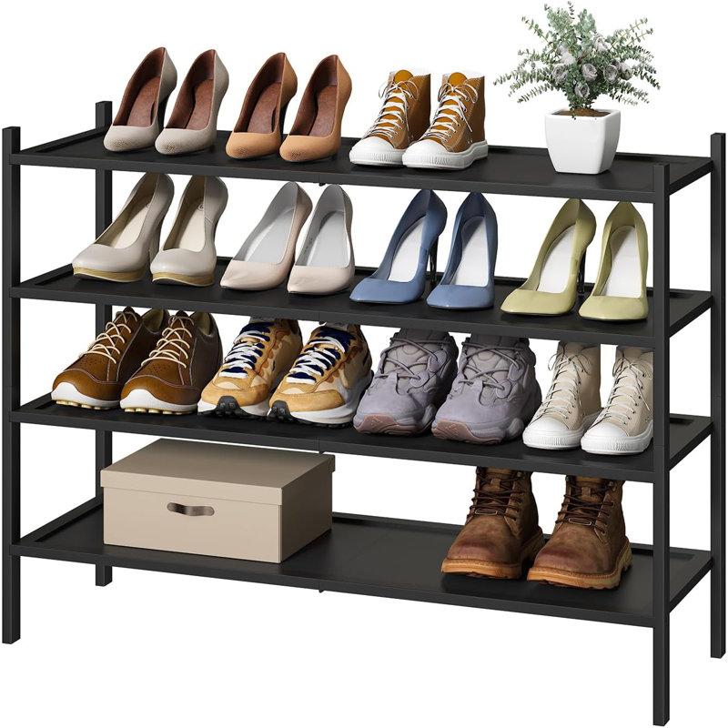 Stackable 4-Tier Long Shoe Rack 33.3" - Organize Your Living Room With Style And Space Efficiency, Black