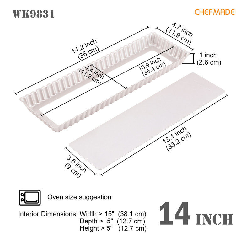 CHEFMADE Rectangle Tart Pan, 5x14-Inch with Removable Loose Bottom Non-Stick Oblong Quiche Bakeware