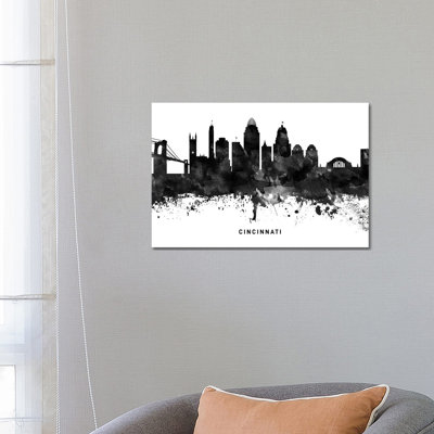 Cincinnati Skyline Black & White by WallDecorAddict - Wrapped Canvas Print
