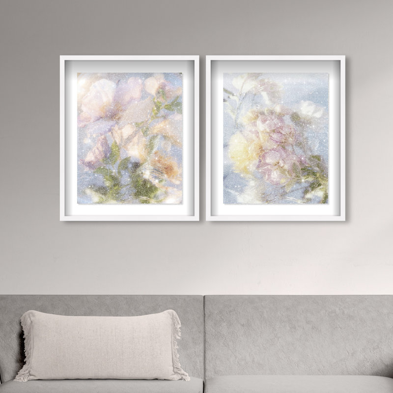 Floral Haze Set Shadowbox Floral & Botanical Print by Oliver Gal, Black Frame, 16 x 20, 37.5"H x 46.5"W, White Shadowbox