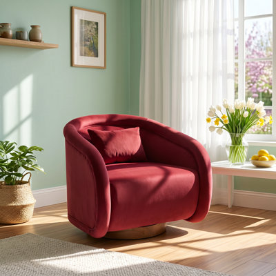 Fauteuil d'appoint pivotant, fauteuil demi-tonneau pivotant à 360 degrés avec revêtement en velours, fauteuil pivotant confortable en forme de citrouille pour le salon, la chambre à coucher ou le bureau