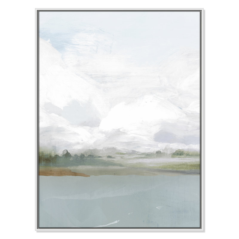 All Shore Watercolor Canvas Painting Print with Wood Floater Frame , 41.5" H x 31.5" W, White