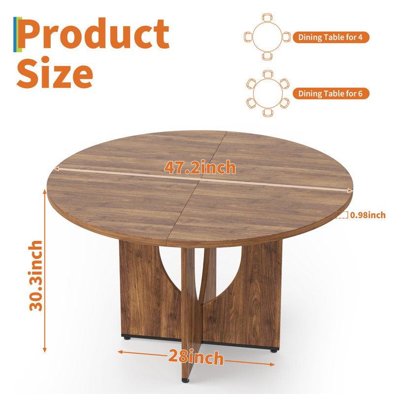 Table de salle à manger ronde moderne pour 4 à 6 personnes, table de cuisine contemporaine, facile à assembler, Brun