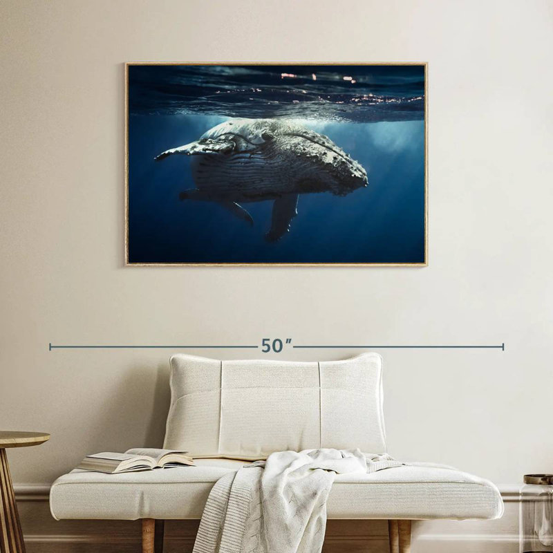 Baleine écumante, Cadre flottant en bois naturel, 40 po x 27 po