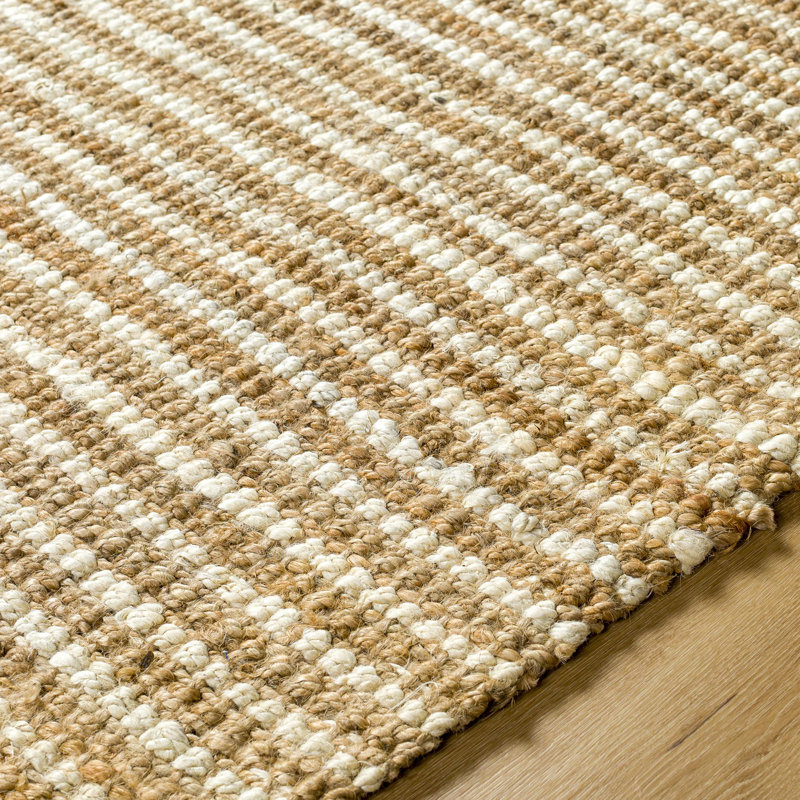 Berthalee Striped Flatweave Natural Fibers Area Rug in Tan/White, Rectangle 2' x 3'