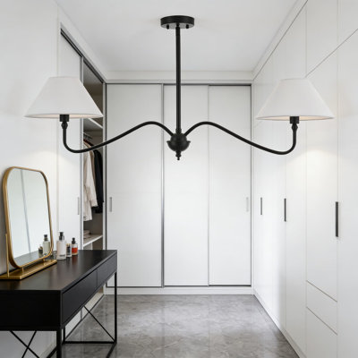 Lustre linéaire moderne avec abat-jour en tissu, luminaire suspendu réglable à 2 lumières pour îlot de cuisine, salle à manger et plus encore, à intensité variable et facile à installer