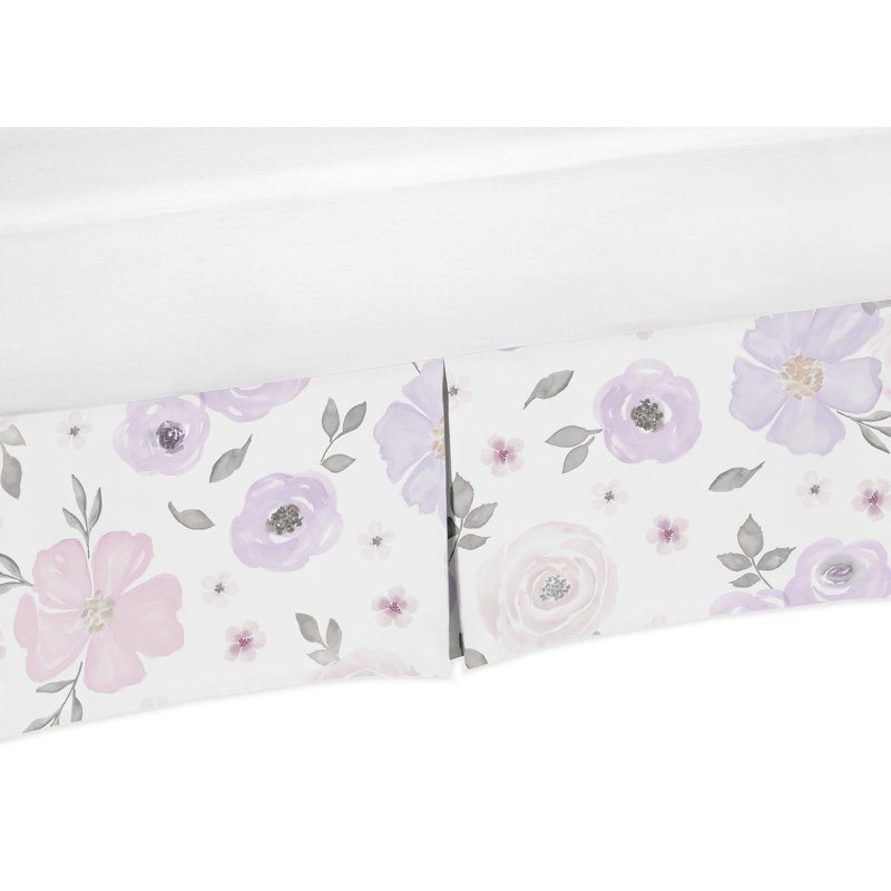Watercolor Floral Crib Skirt, Lavender, Purple, Pink, Grey and White
