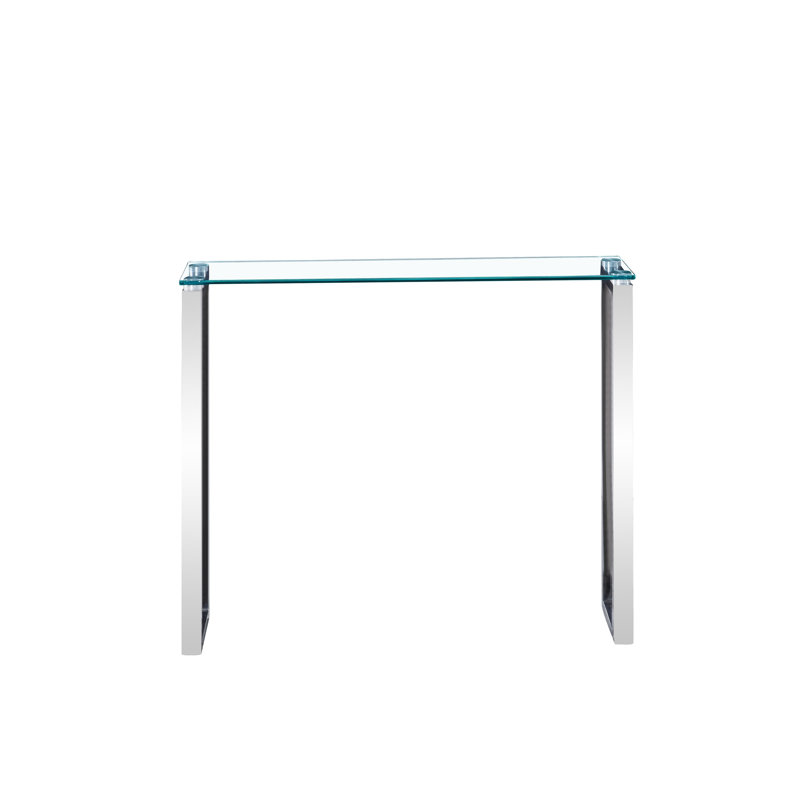 Console en verre Berlind, H 30 po x l 47 po x P 18 po, Doré