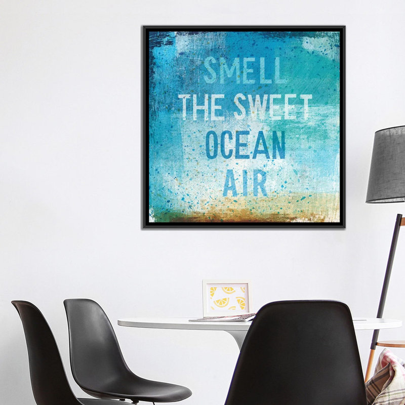 «Beachscape Abstract II», art textuel sur toile, H 18 po x l 18 po x P 1,5 po, Toile encadrée noire, Pas de tapis