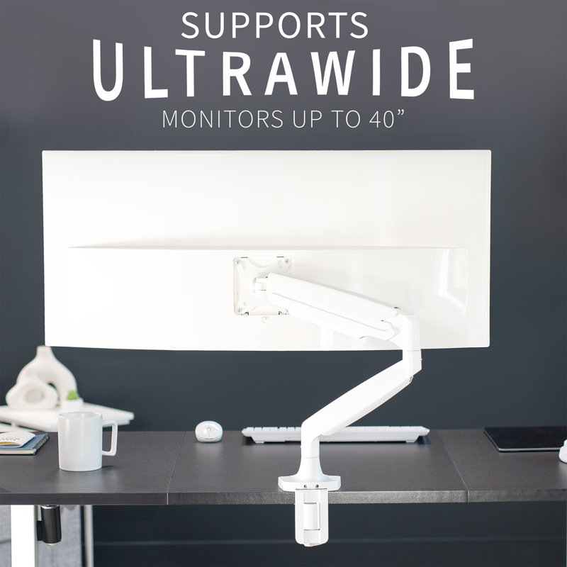 White Adjustable Single Monitor Desk Mount with Pneumatic Arm