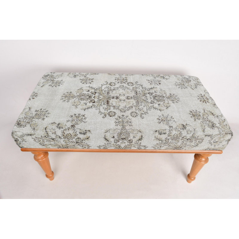 Cotton Upholstered Bench, Natural, 45cm H x 90cm W x 45cm D