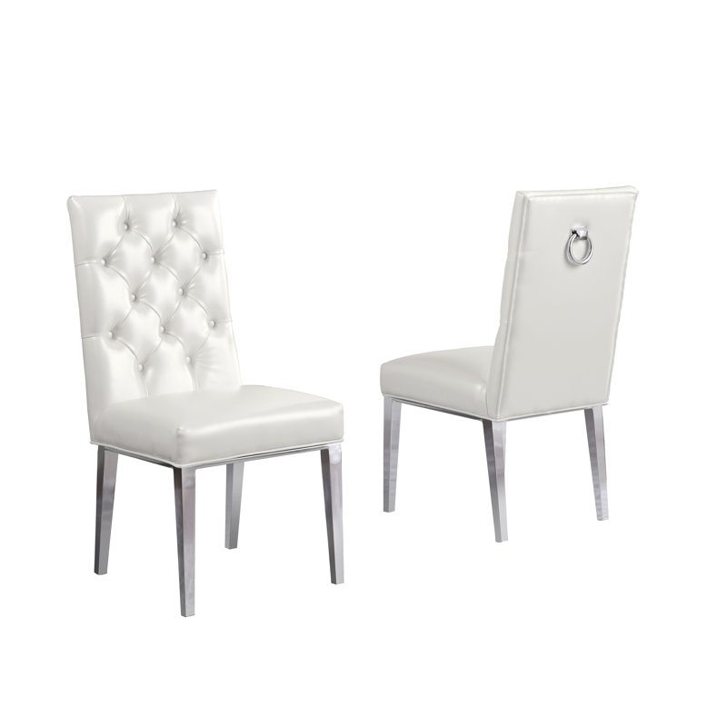 Carnahan Button Tufted Parsons Chair, Silver, White