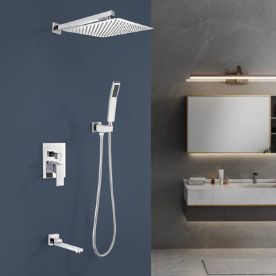 1 jet de 12 po Double pomme de douche fixe et à main avec robinet de baignoire 1,8 gallons par minute en chrome