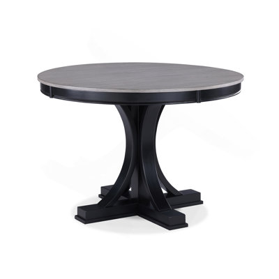 1 pièce Table de salle à manger ronde gris clair contemporain avec base noire et meubles de salle à manger en bois gris