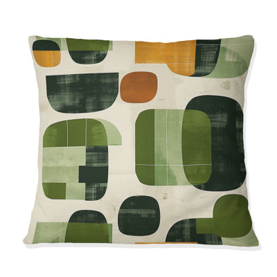 Green Orange Midcentury Shapes II - Midcentury Throw Pillow