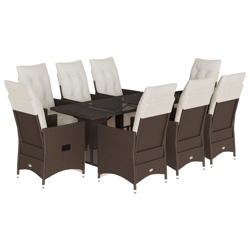 Ensemble bistro de patio avec coussins en rotin de polyester brun, H 29,5 po x l 74,8 po x P 31,5 po, 8