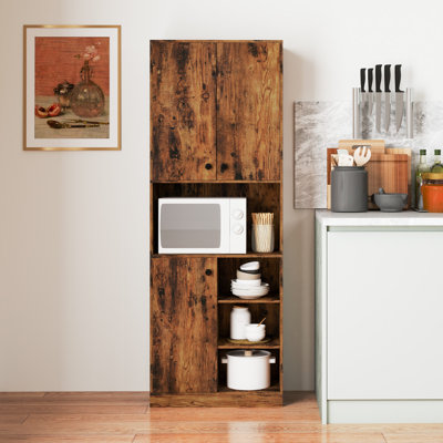 Kitchen Pantry Storage Cabinet 65.5" Tall Modern Hutch Cabinet With Microwave Stand by Millwood Pines