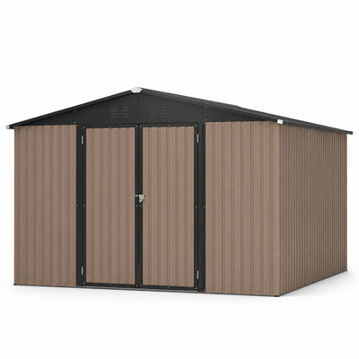 10 ft. W x 10 ft. D Gray Outdoor Metal Storage Shed with Lockable Double Doors, 4 Air Vents and Sloped Roof